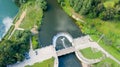 Aerial view of the first rural hydroelectric power station in the USSR