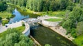 Aerial view of the spillway dam in the village of Yaropolets