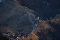 Aerial view of spodnja sorica village looking from soriska planina on late winter afternoon