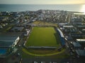 an aerial view of the sports park and beach at sunset Royalty Free Stock Photo