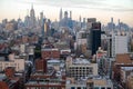 Aerial view of sprawling golden hour NYC urban landscape Royalty Free Stock Photo