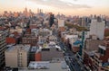 Aerial view of sprawling golden hour NYC urban landscape skyscrapers Royalty Free Stock Photo
