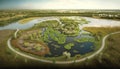 Aerial View Of A Sprawling Nature Reserve With Wildlife And Scenic Views :Bird\'s Eye (Generative AI)
