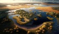 Aerial View Of A Sprawling Nature Reserve With Wildlife And Scenic Views :Bird\'s Eye (Generative AI)