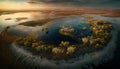 Aerial View Of A Sprawling Nature Reserve With Wildlife And Scenic Views :Bird\'s Eye (Generative AI)