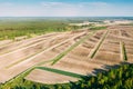 Aerial View Spring Empty Field With Windbreaks Landscape. Top View Of Field And Forest Belt. Drone View Bird`s Eye View Royalty Free Stock Photo