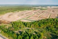 Aerial View Spring Empty Field With Windbreaks Landscape. Top View Of Field And Forest Belt. Drone View Bird`s Eye View Royalty Free Stock Photo