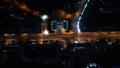 Aerial view of Square with Monument in the City, Night, Excerpt, Camera Down