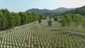 Descending Aerial View of the Srebrenica Cemetery, Europe