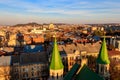 Aerial view of St. George`s Cathedral and old town of Lviv in Ukraine. Lvov cityscape Royalty Free Stock Photo
