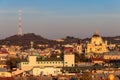 Aerial view of St. George`s Cathedral and old town of Lviv in Ukraine. Lvov cityscape Royalty Free Stock Photo