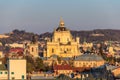 Aerial view of St. George`s Cathedral and old town of Lviv in Ukraine. Lvov cityscape