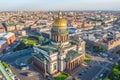 Aerial view of St. Isaac`s Cathedral and the historic part of the city of Saint-Petersburg evening sunlight Royalty Free Stock Photo