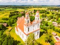 Aerial view St. Jacob the apostle church in Kurtuvenai town, with Lithuania countryside