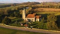 Aerial view. St John the Baptist Church, Harrietsham, Kent, UK