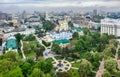 Aerial view of St. Michael's Cathedral, Ministry of Foreign Affairs, St. Sophia Cathedral, Vladimirskaya Gorka Park Royalty Free Stock Photo