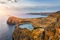 Aerial view on St. Paul\'s bay in Lindos, Rhodes island, Greece. Panoramic shot overlooking St Pauls Bay at Lindos Royalty Free Stock Photo