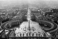 Aerial view of St Peter`s square in Vatican black and white, Rome Italy Royalty Free Stock Photo