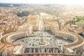 Aerial view of St Peter`s square in Vatican City, Rome, Italy with sunlight. Top view. Royalty Free Stock Photo