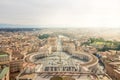 Aerial view of St Peter`s square in Vatican City, Rome, Italy on a sunny autumn day with sunlight. Top view. Royalty Free Stock Photo