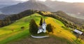 Aerial view of St. Thomas church on top of a hill, Skofja Loka, Slovenia Royalty Free Stock Photo
