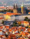 Aerial view of St Vitus Cathedral and Castle in Prague from Petrin Hill Observation Tower in Czech Republic Royalty Free Stock Photo