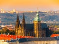 Aerial view of St Vitus Cathedral and Castle in Prague from Petrin Hill Observation Tower in Czech Republic Royalty Free Stock Photo