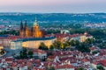 Aerial view of St. Vitus Cathedral and Prague Castle (Hradcany) at night Royalty Free Stock Photo