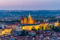 Aerial view of St. Vitus Cathedral and Prague Castle (Hradcany) at night Royalty Free Stock Photo