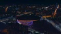 Aerial view of the Stadium arena in Yekaterinburg, Russia. Stock footage. Panoramic cityscape of a night streets with Royalty Free Stock Photo