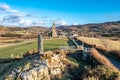 Aerial view of standing stone in Glencolumbkille in County Donegal, Republic of Irleand Royalty Free Stock Photo