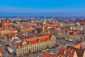 Aerial view of Stare Miasto with Market Square, Old Town Hall and St. Elizabeth`s Church from St. Mary Magdalene Church in Wrocla Royalty Free Stock Photo