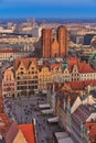 Aerial view of Stare Miasto with Market Square, Old Town Hall and St. Elizabeth`s Church from St. Mary Magdalene Church in Wrocla Royalty Free Stock Photo