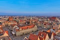 Aerial view of Stare Miasto with Market Square, Old Town Hall and St. Elizabeth`s Church from St. Mary Magdalene Church in Wrocla Royalty Free Stock Photo