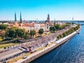 Aerial view of the start of the international Lattelecom marathon in Riga, Latvia