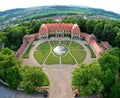 Aerial view State chateau Rajec nad Svitavou in city Rajec Jestrebi in Czech Republic