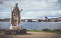 Aerial view of statue in background of Saint Patrick Purgatory church in Donegal Royalty Free Stock Photo