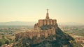 Aerial view of statue of Christ and Castillo de Monteagudo, Spain Royalty Free Stock Photo