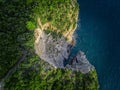 Aerial view of a steep cliff, unspoiled nature of the Montenegro coast Royalty Free Stock Photo