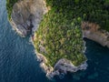 Aerial view of a steep cliff, unspoiled nature of the Montenegro coast