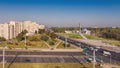 Aerial view of Stela obelisk `Hero city Minsk` and Belarusian Great Patriotic War Museum