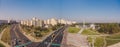 Aerial view of Stela obelisk `Hero city Minsk` and Belarusian Great Patriotic War Museum