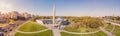 Aerial view of Stela obelisk `Hero city Minsk` and Belarusian Great Patriotic War Museum