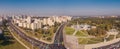 Aerial view of Stela obelisk `Hero city Minsk` and Belarusian Great Patriotic War Museum