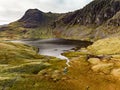 Aerial view of Stickle Tarn lake, located in the Lake District, Cumbria, UK