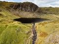 Aerial view of Stickle Tarn lake, located in the Lake District, Cumbria, UK