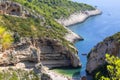 Aerial view on Stiniva Beach, Adriatic Sea bay, Vis Island, Croatia Royalty Free Stock Photo