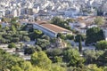 Aerial view with Stoa of Attalos and Church of Holy Apostles from Athens in Greece Royalty Free Stock Photo