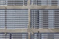 Aerial view of stock new cars parking in industrial zone Royalty Free Stock Photo