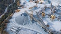 Aerial view of stock pile and conveyors sorting gravel at stone quarry Royalty Free Stock Photo